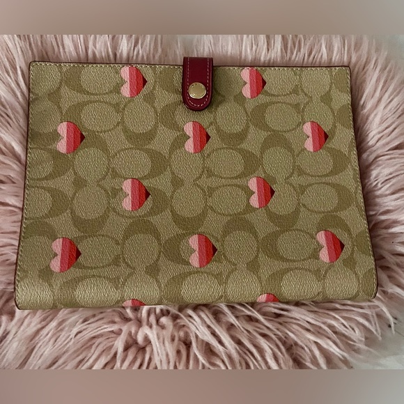 NEW Coach Signature Coated Canvas Leather Stripe Heart Print Notebook Journal - Picture 10 of 16